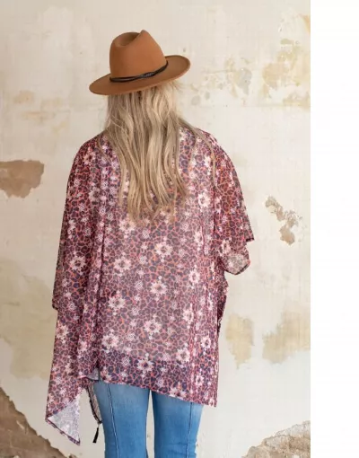 Leopard & Mauve Aztec Printed Kimono